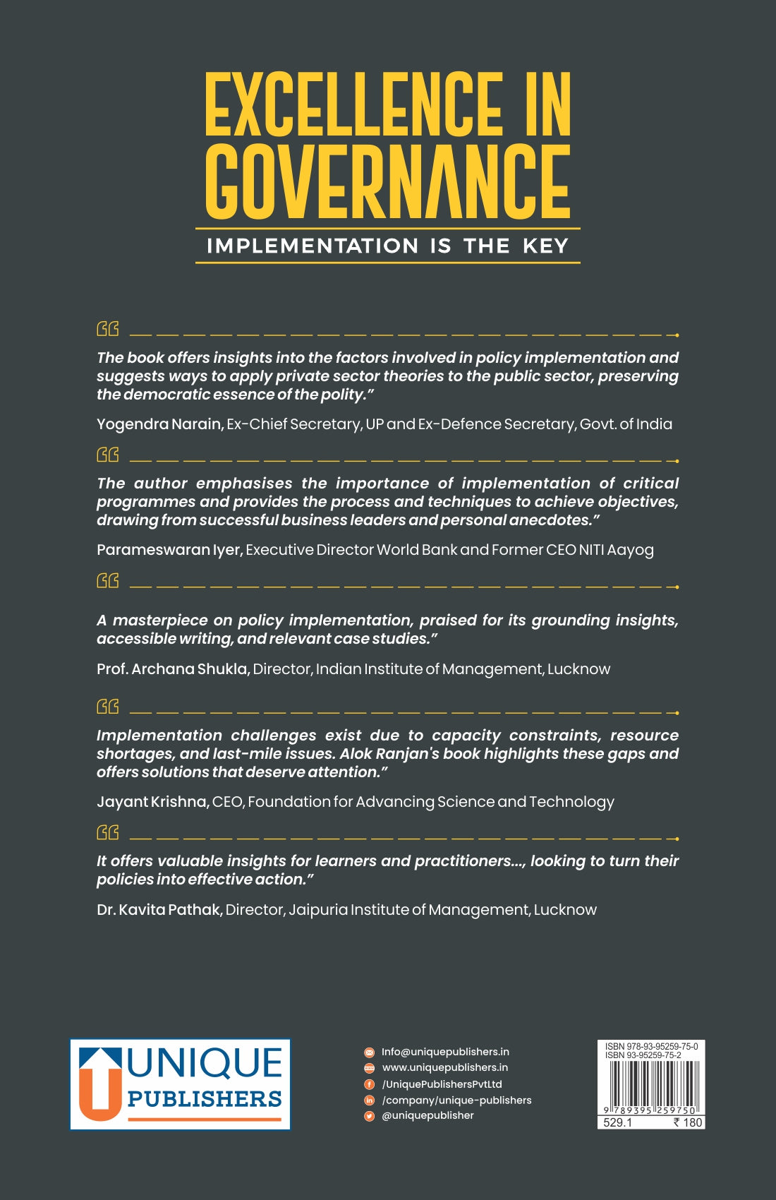 Excellence in GovernanceImplementation is the Key By Alok Ranjan I Paper Back I English Medium