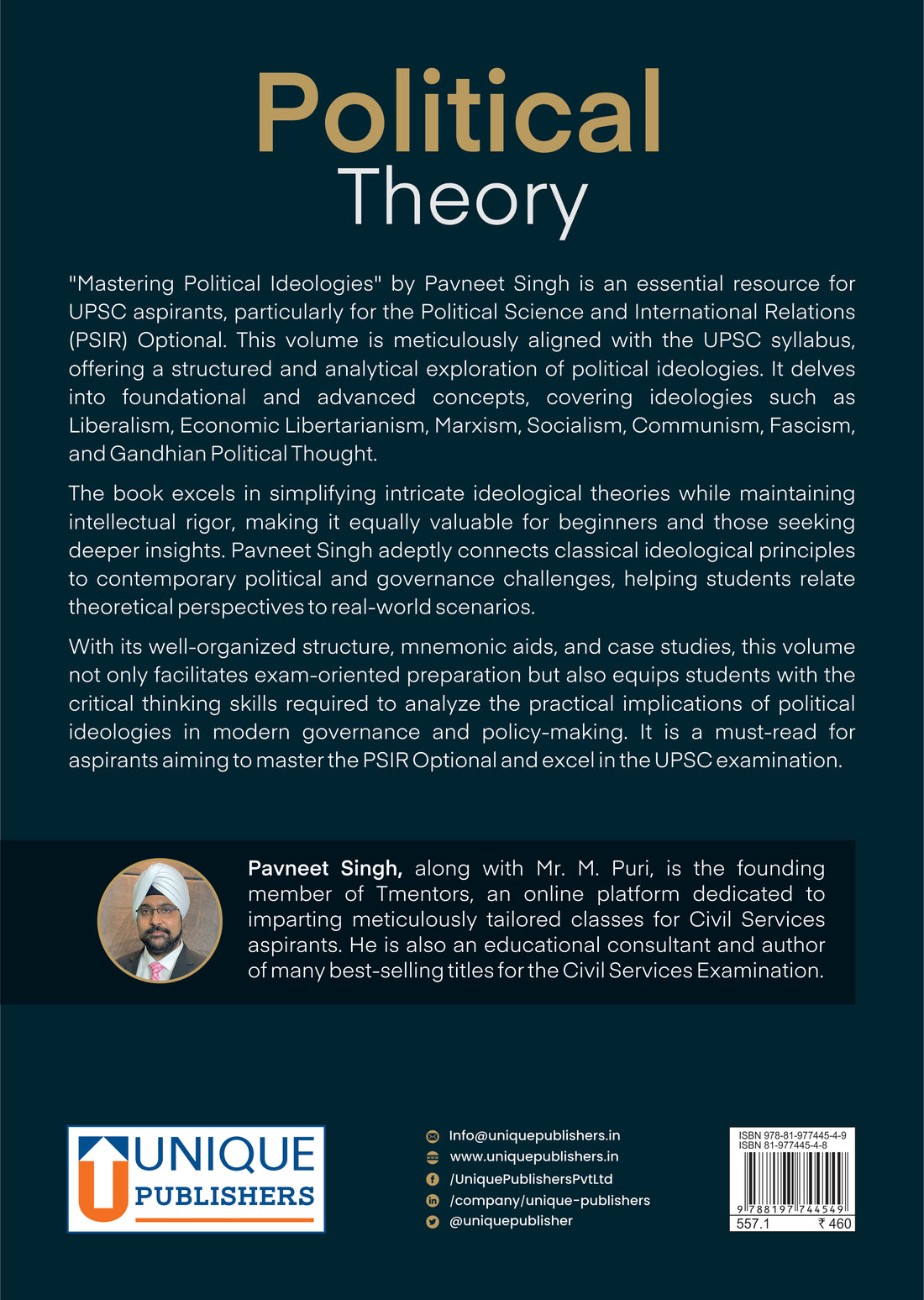 Political Theory Self-Instruction Manual for UPSC-CSE Main, Volume IV by Pavneet Singh Paperback English Medium