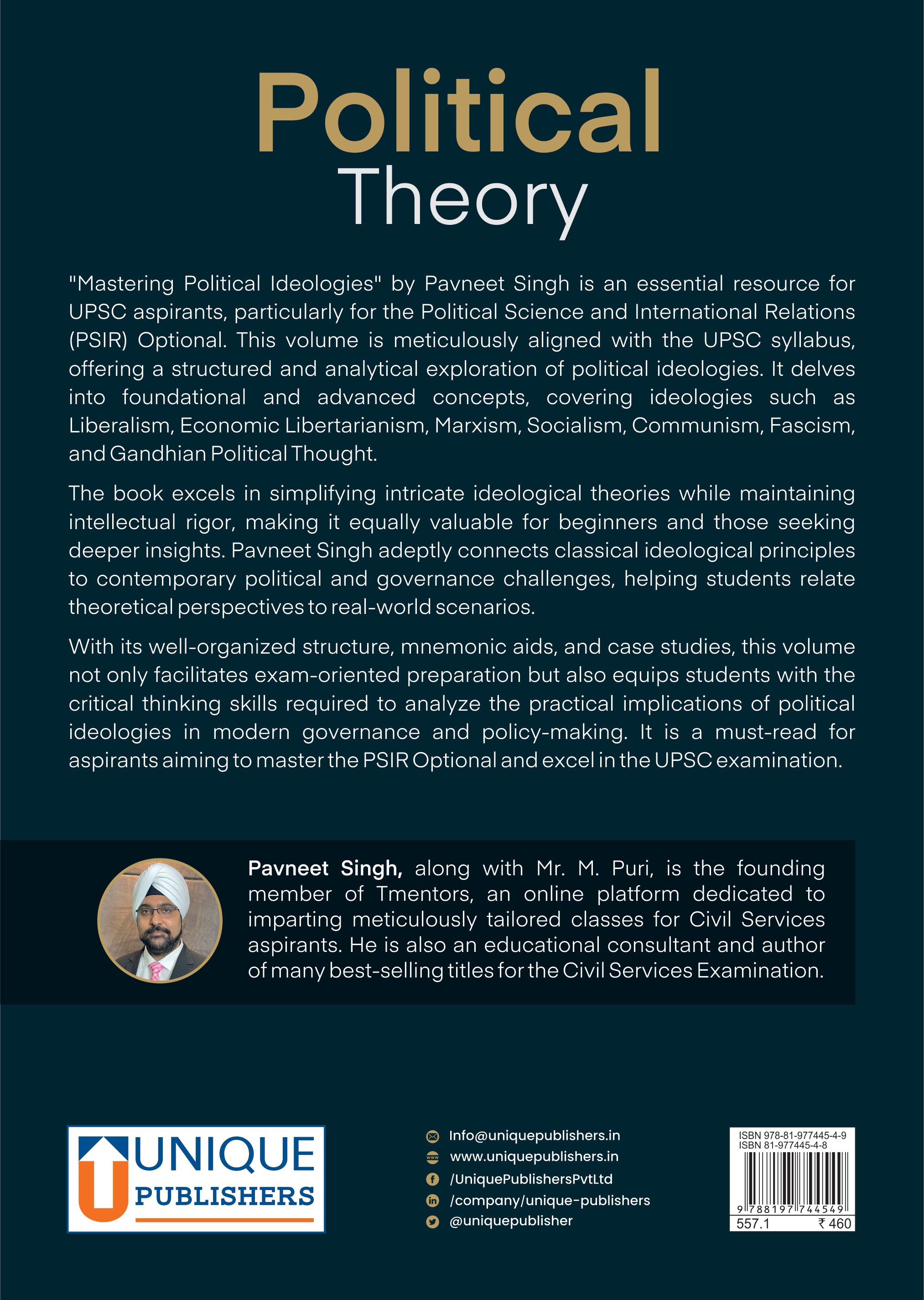Political Theory Self-Instruction Manual for UPSC-CSE Main, Volume IV by Pavneet Singh Paperback English Medium