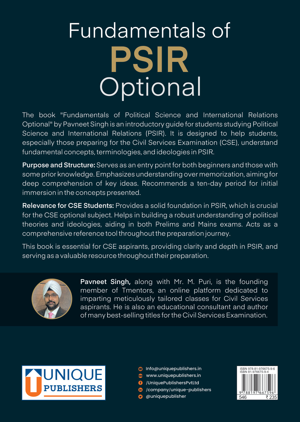 Fundamentals of PSIR Optional By Pavneet Singh for UPSC, UPSC-CSE Exams I Paperback I English Medium